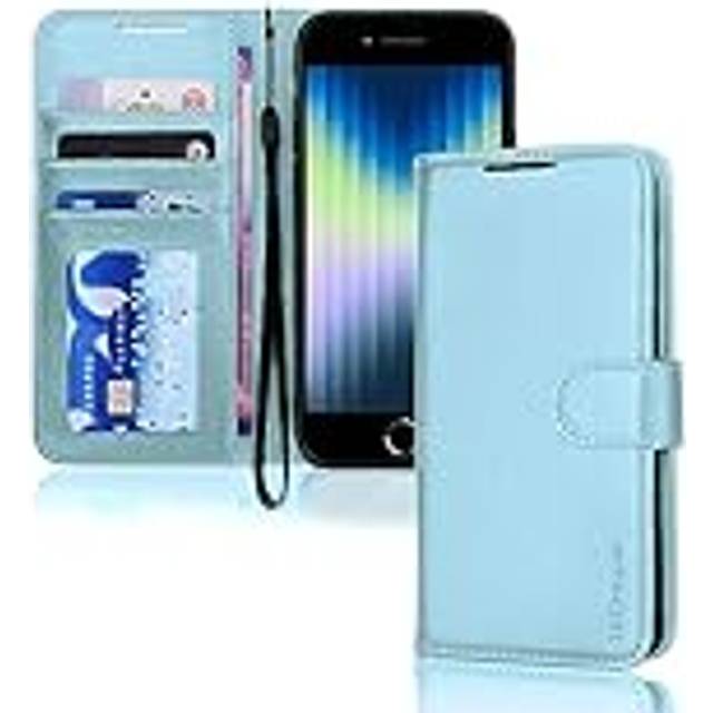 TECHGEAR iPhone SE 2022 5G/2020, iPhone 8/7/6 läderplånboksfodral, flipfodral skydd, korthållare, stativ, handledsrem, mjukt blått PU-läder, magnetisk stängning för iPhone SE 3/SE 2/iPhone 8 7 6 6s