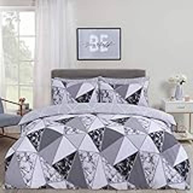 Dreamscene Marble Geo Duvet Cover with Pillowcase Bedding Set - Grey / King