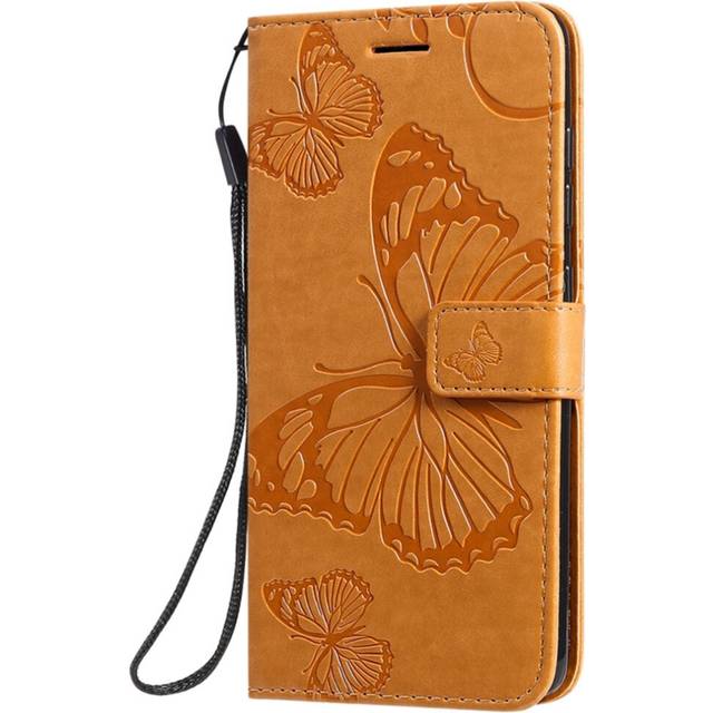 For Galaxy A51 Pressed Printing Butterfly Pattern Horizontal Flip PU Leather Case with Holder & Card Slots & Wallet & Lanyard(Yellow)