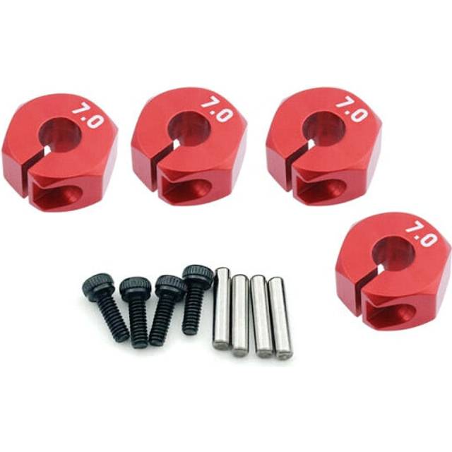 (7mm red) 4 Pcs Aluminum 5/6/7mm Wheel Hex 12mm Drive Hubs With Pins Screws For RC Car Crawler Trucks HSP HPI Tamiya Traxxas Slash