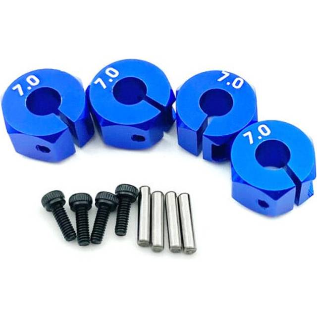 (7mm blue) 4 Pcs Aluminum 5/6/7mm Wheel Hex 12mm Drive Hubs With Pins Screws For RC Car Crawler Trucks HSP HPI Tamiya Traxxas Slash