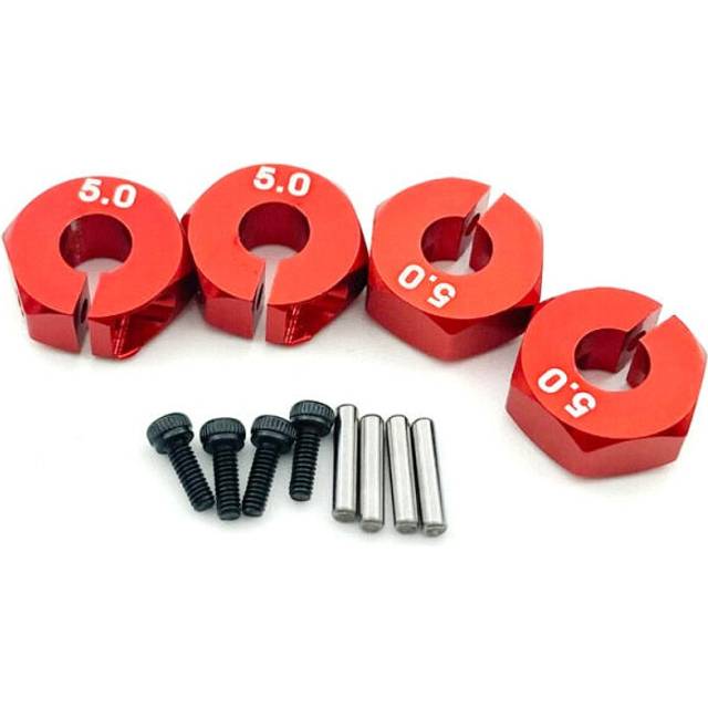 (5mm red) 4 Pcs Aluminum 5/6/7mm Wheel Hex 12mm Drive Hubs With Pins Screws For RC Car Crawler Trucks HSP HPI Tamiya Traxxas Slash
