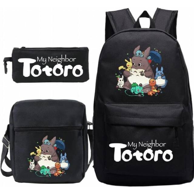 (1 Beige-3Pcs Set) Cartoon Totoro Backpack Student Back to School Book Bag 3 PCS/set Mochila Boys Girls Anime school bag Teens Laptop Bag Mochila