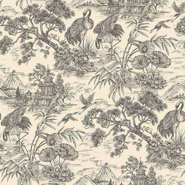 HoldenCrane Lagoon Cream Charcoal Wallpaper - Holden Décor - Black - 0.1 x 53 x 1000cm