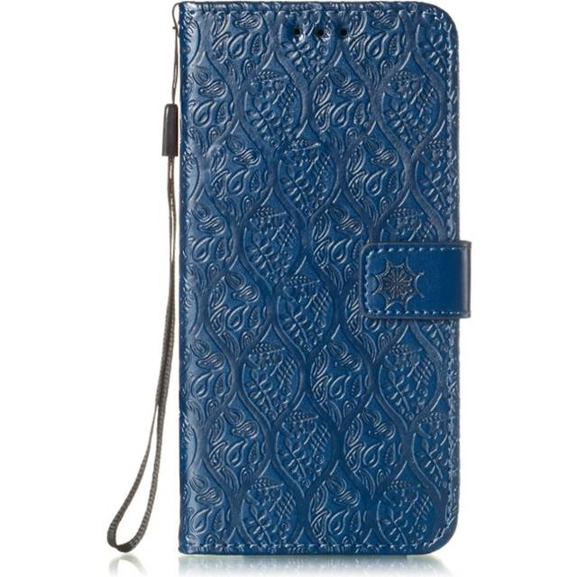 Pressed Printing Rattan Flower Pattern Horizontal Flip PU Leather Case for Huawei Y6 2017 , with Holder & Card Slots & Wallet & Photo Frame (Dark Blue