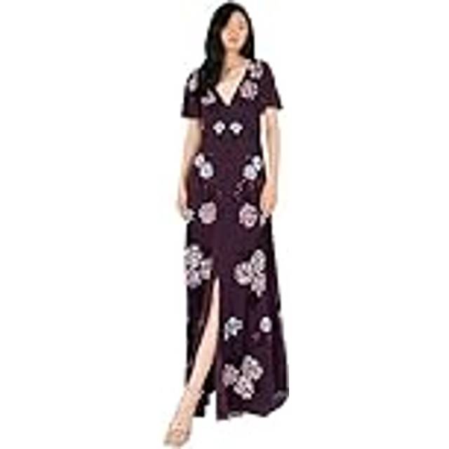 Embellished Flutter Sleeve Maxi Tea Dress - Purple - 12