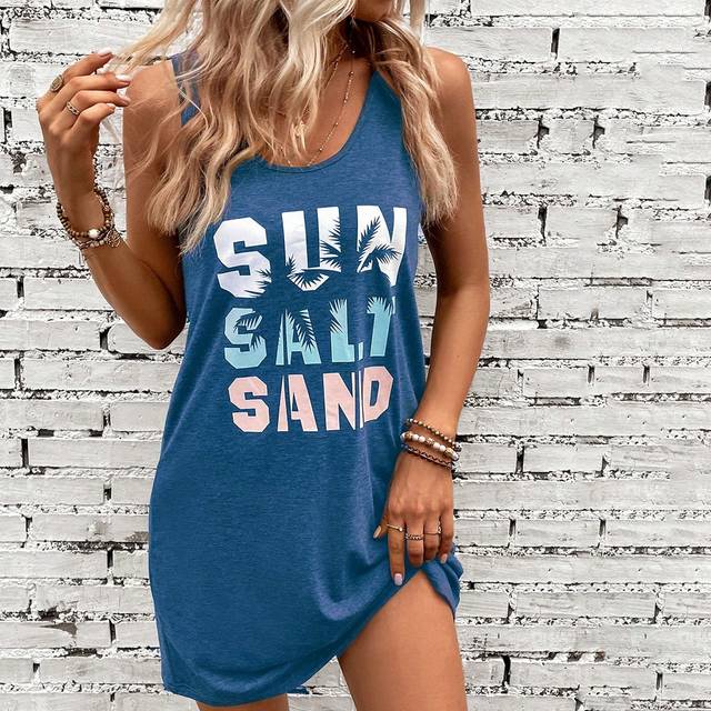 SHEIN Summer Beach Letter Graphic Tank Dress