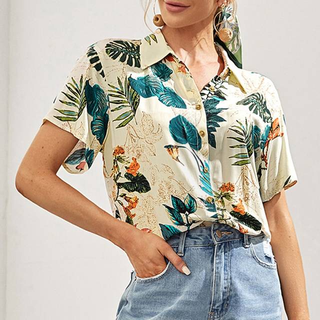 SHEIN Tropical Print Button Up Shirt