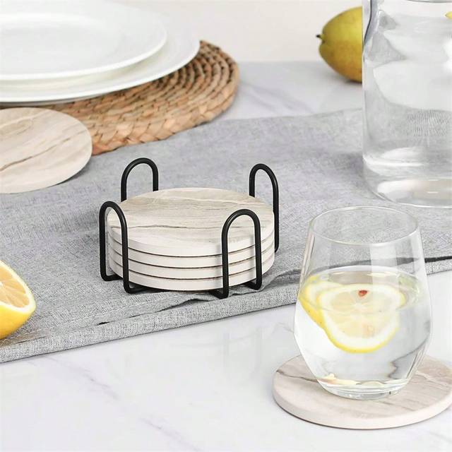 Underlägg för dryck Med Hållare , Absorberande Underlägg Set Av 6 , Marmor Stil Keramisk underlägg För Skydd , Lämplig För Typer Av Koppar , Trä Bord - marmor färg (Multi-size)
