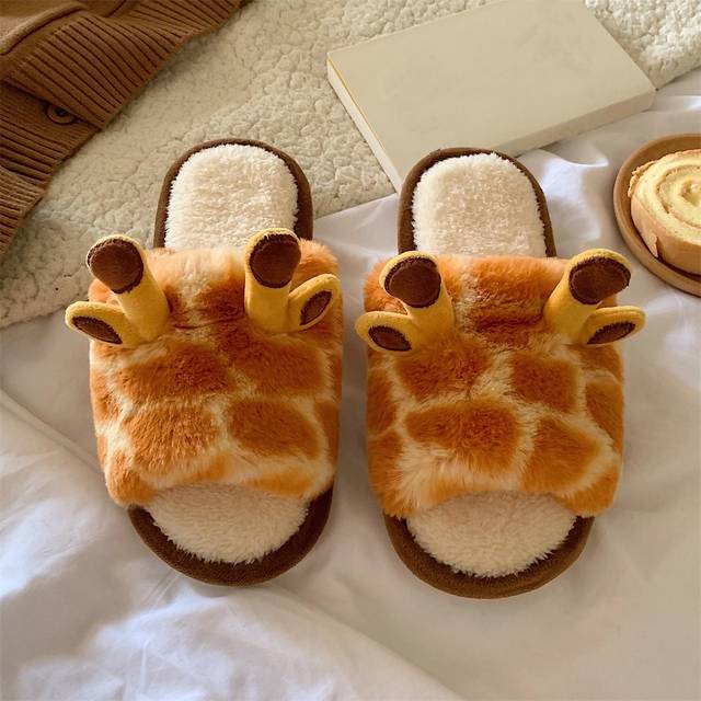 SHEIN Women&#39;s Casual Cute Cartoon Christmas Deer Printed Open-Toe Flat Indoor Bedroom Slippers, Autumn Winter Gift