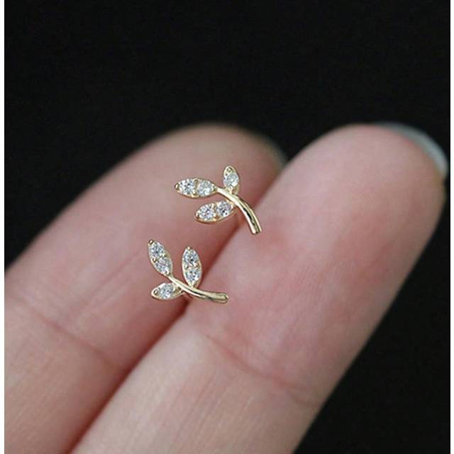 SHEIN 1pair S925 Sterling Silver Small Leaf Design Zirconia Decor Stud Earrings, Perfect Gift For Friends On Anniversary Or Birthday