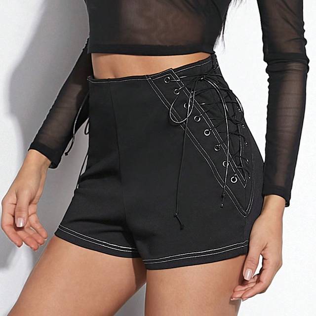 Hauture Lace Up Side Contrast Stitch Casual Shorts