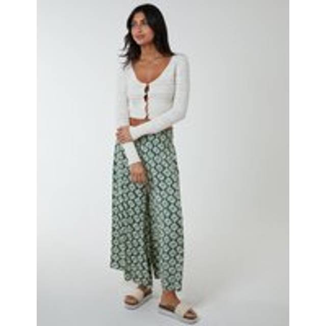 Blue Vanilla Womens Shirred Wide Leg Trouser - Khaki - Size Small