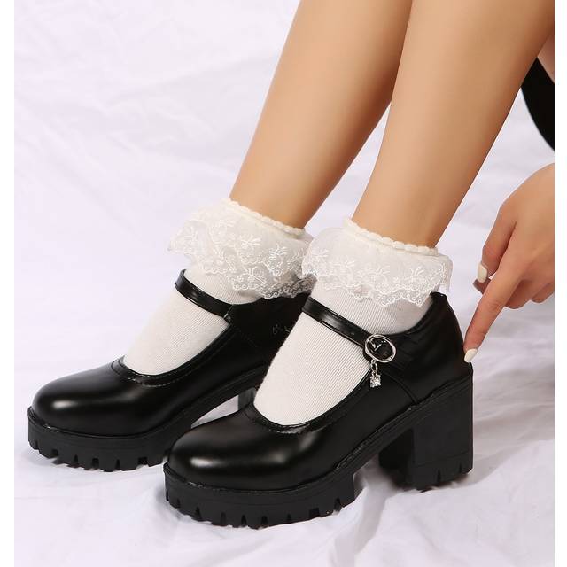SHEIN New Stylish Ivory Round Toe Platform Thick Heel Women High Heel Shoes
