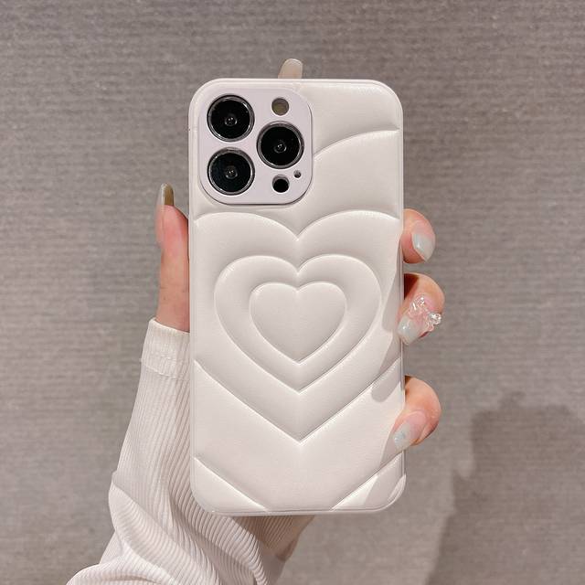 Valentines Fashionabla hjärtformade transparenta telefonfodral i läder som är kompatibelt med Iphone 16 Pro Max / 16 Pro / 16 / 16 Plus / 15 / 15 Pro - Vitt (Multi-size)