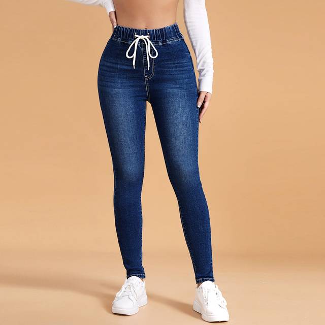 SHEIN Drawstring Waist Skinny Jeans