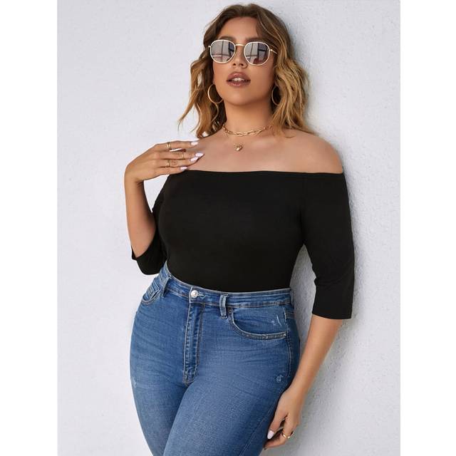 Calvaya Plus Off Shoulder Solid Tee