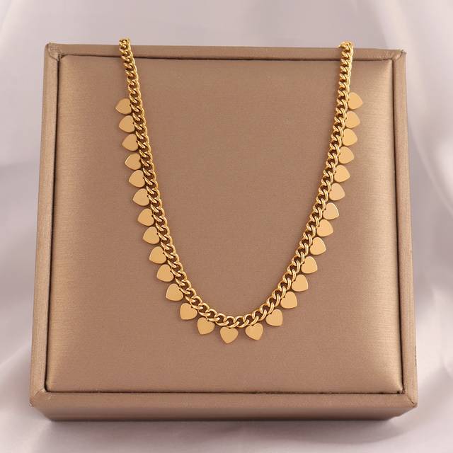 1st rostfritt stål hjärta tofs halsband för kvinnor nyckelbenet kedja Choker halsband Smycken Alla hjärtans dag, mamma, mor, mors dag, present - Gult guld (En-Storlek)