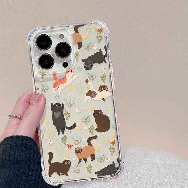 SHEIN 1pc Cat Beige Lens Fully Surrounding Straight Edge TPU Shockproof Phone Case Suitable For IPhone
