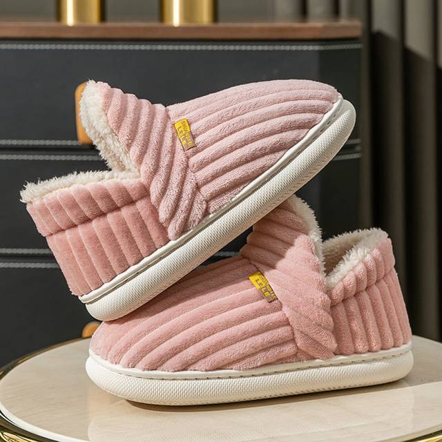 SHEIN Women&#39;s Fashionable Pink Solid Color Slipper Boots With Letter Decals & Teddy Bear Lining