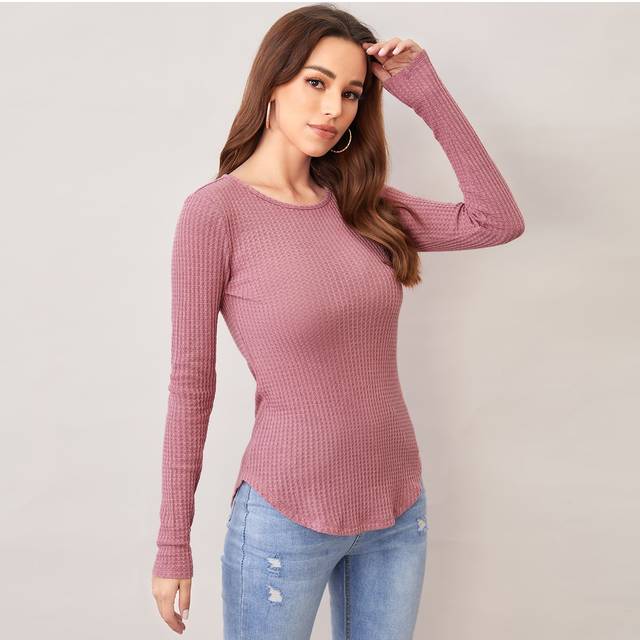 SHEIN Solid Curved Hem Tee