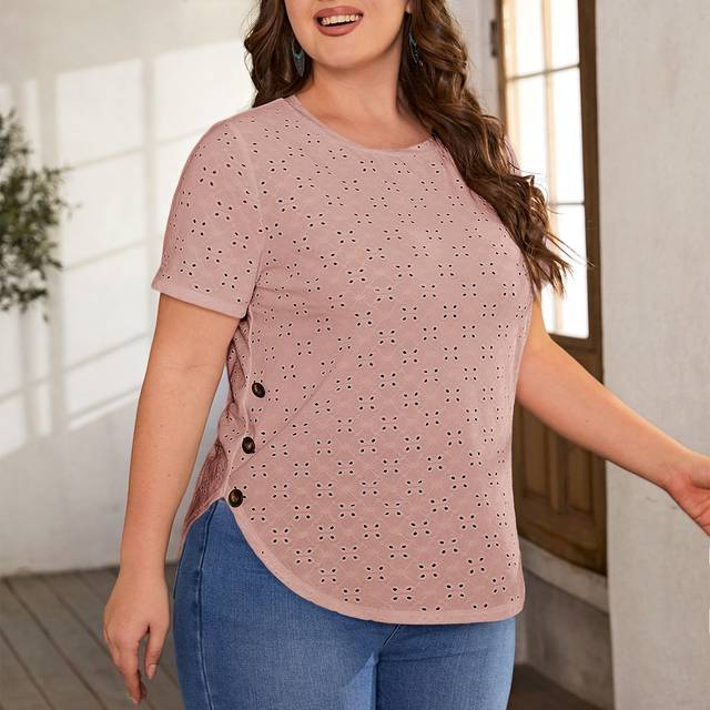 Luneh Plus Button Detail Curved Hem Schiffy Tee