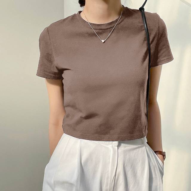DAZY Solid Crew Neck Crop Tee Old Money Style Summer