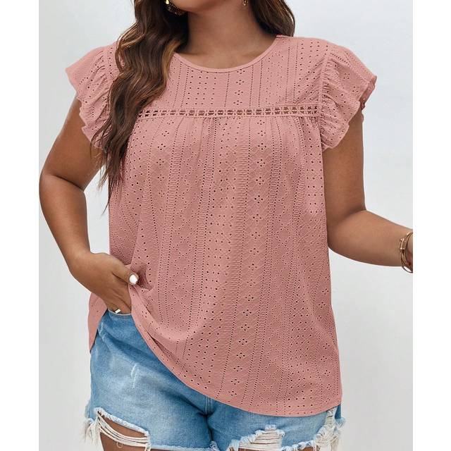 SHEIN Plus Eyelet Embroidery Butterfly Sleeve Schiffy Tee