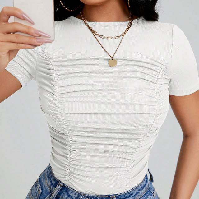 SHEIN Solid Ruched Front Tee