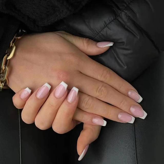 24st kort kista formad enkel enfärgad franska bärbara lösnaglar + 1 nagelfil + 1 gelégel fransk spets Press On Nails Supplies - Multifärgad