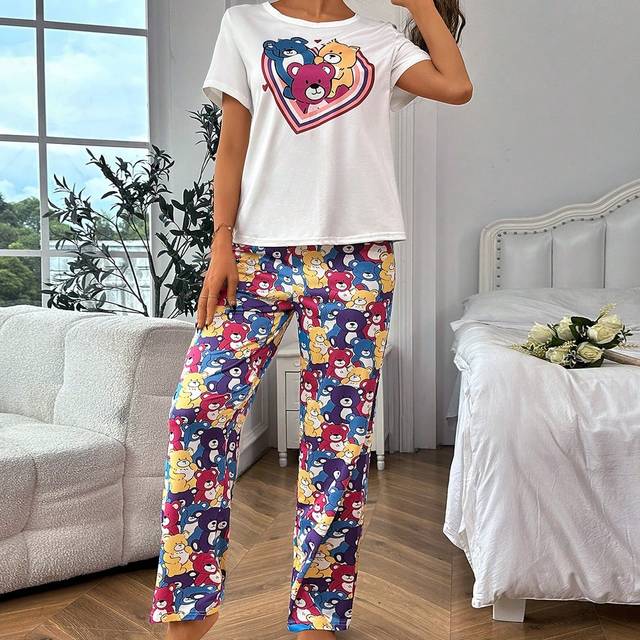 SHEIN Heart & Cartoon Graphic Tee & Pants PJ Set / Pajama Set