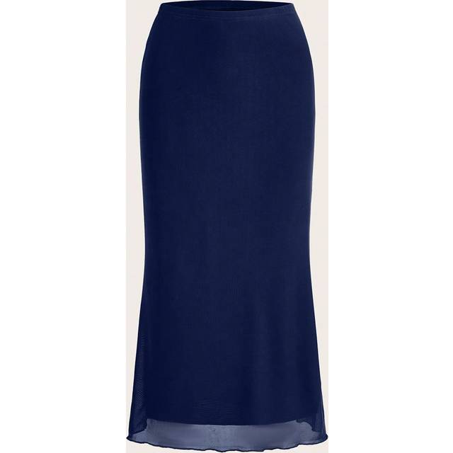 SHEIN Solid Lettuce Trim Mermaid Hem Skirt
