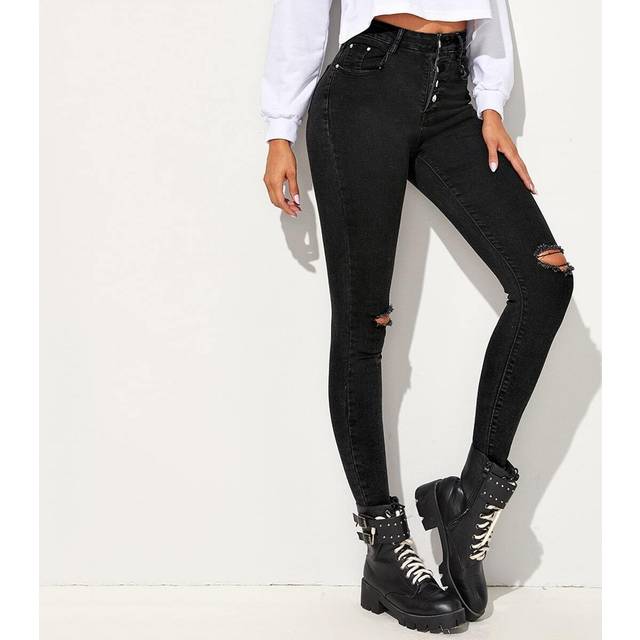 SHEIN High Waist High Stretch Ripped Skinny Jeans