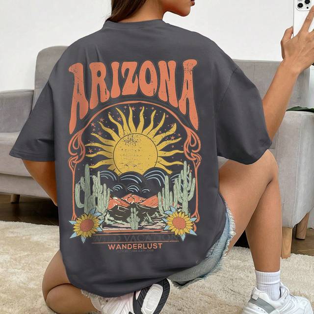 Tseoso Women Casual Minimalist Plant Slogan Graphic Short Sleeve T-Shirt, Suitable For Summer Astral