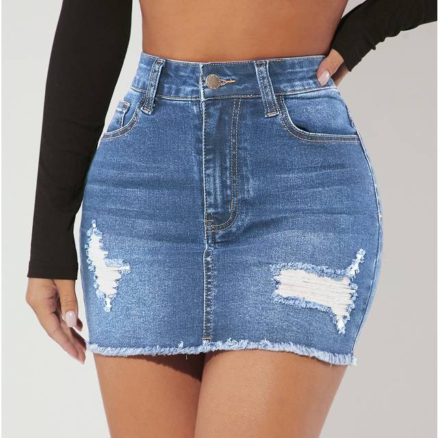 SHEIN Ripped Raw Hem Denim Skirt
