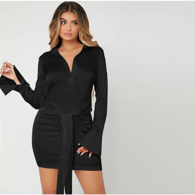 SHEIN Tie Front Shirt Dress