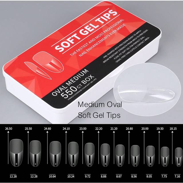 550st Medium Oval Soft Gel Nagelspetsar Pre-Buff Heltäckande Falska Naglar För Akryl Nagelförlängning Tryck På Nagelspetsar Med Fodral 11 storlekar, m - Genomskinlig