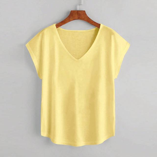 SHEIN Solid Batwing Sleeve V-neck Curved Hem Tee