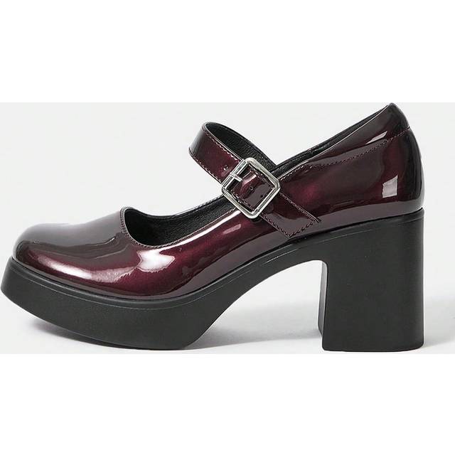 Cuccoo Women Buckle Decor Platform Chunky Heeled Pumps, Fashion Burgundy Mary Jane Pumps For Summer Graduation Heels Prom Heels BURGUNDY Heels Mary Jane Pump