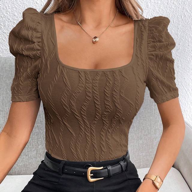 SHEIN Square Neck Puff Sleeve Tee