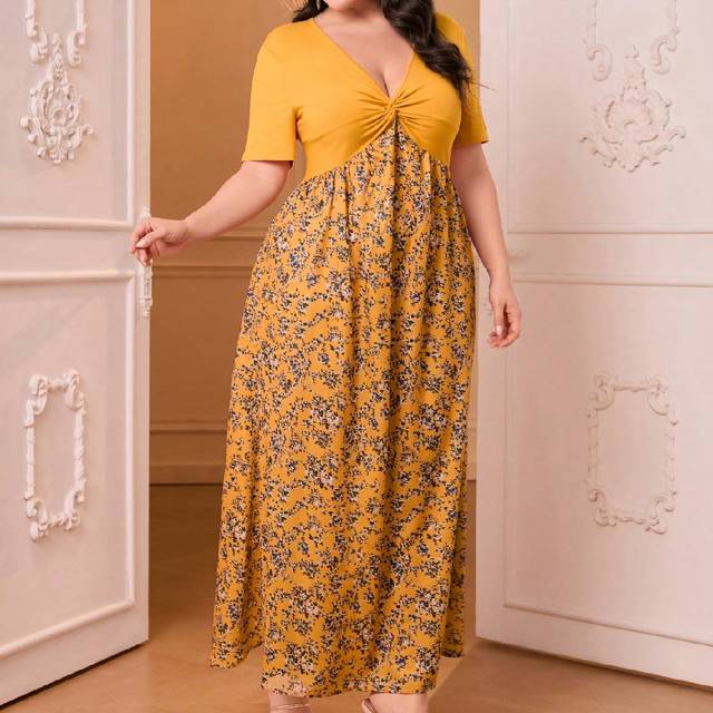 Mulvari Plus Floral Print Twist Front Dress Maxi Women Outfit
