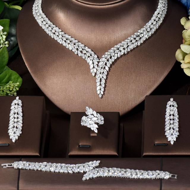SHEIN 1 Set Bridal Zirconia Full Jewelry Sets For Women Party Luxury Dubai Nigeria CZ Crystal Wedding Necklace Sets