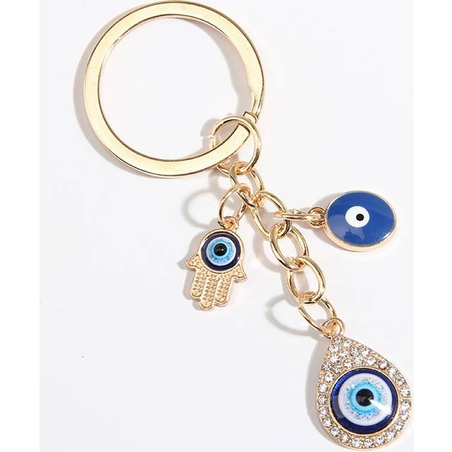 Street Hamsa Hand & Evil Eye Charm Keychain, Evil Eye Keychain, Turkish Hamsa Hand Keychain, Handväska för kvinnor och män Nyckelring - Guld (En-Storlek)