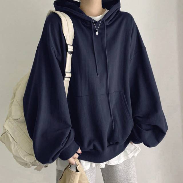DAZY Solid Drop Shoulder Drawstring Hoodie