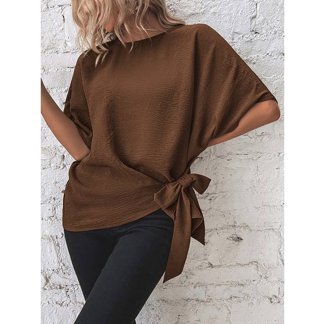 EMERY ROSE Batwing Sleeve Knot Side Blouse