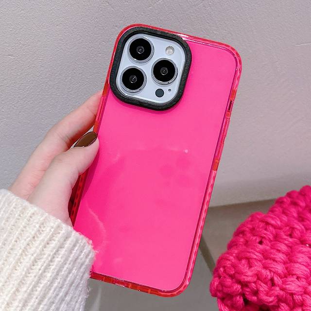SHEIN Apple Hot Pink Basic Phone Cases 1pc Red Shockproof Transparent Phone Case Compatible With Iphone 16/16Pro/16Plus/16ProMax/15/15Plus/15Pro/15ProMax/14