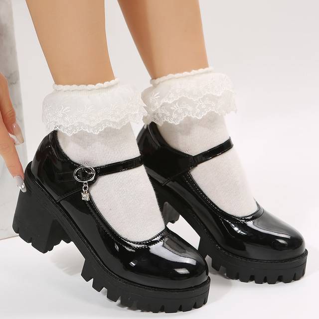 SHEIN New Fashion Ivory White Round Toe Chunky Heel Women High Heel Pumps