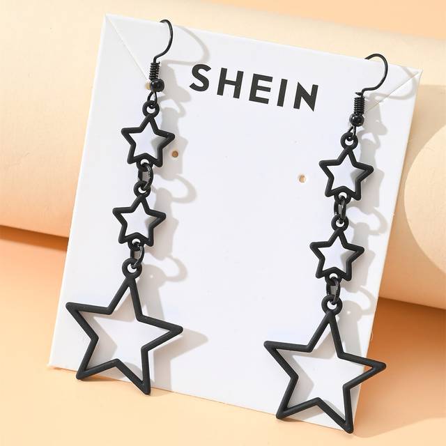 SHEIN 1 Pair Silver Multicolor Hollow Acrylic Star Earrings, Suitable For Women Daily Wear