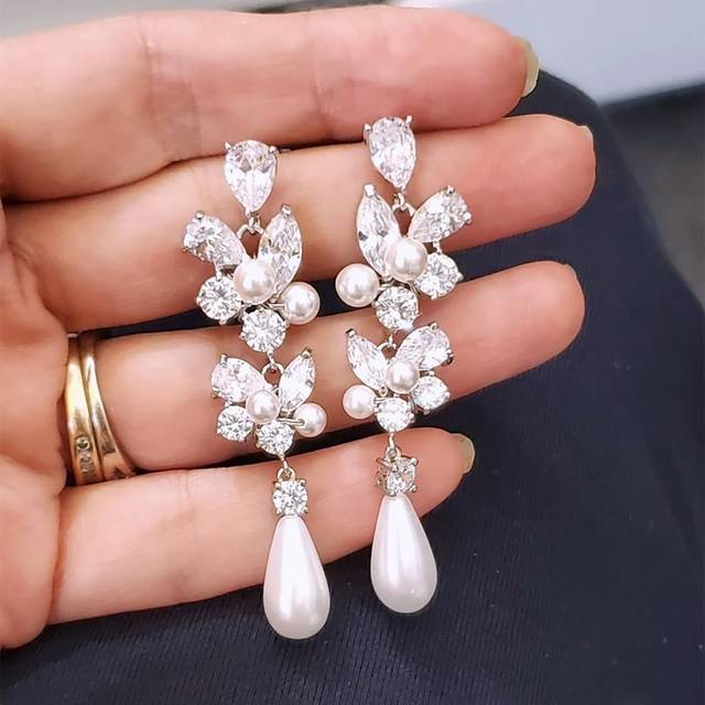 SHEIN 1pair Aesthetic Bridal Faux Pearl Dangle Earrings Luxury Engagement Wedding Ear Accessories For Women Newly Jewelry