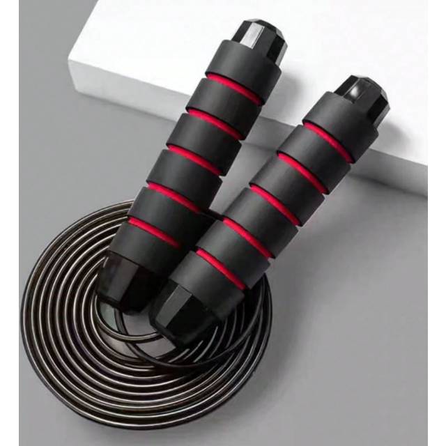 SHEIN 1pc Black And Red Weighted Steel Wire Jump Rope, Non-Slip Absorbent Breathable, Total Length 3m, Adjustable Length, For Adults And Students Exercise,